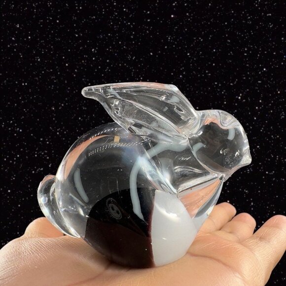 Whimsical Art Glass Bunny Rabbit Figurine Clear With White Black Figurine Glass - Picture 11 of 11
